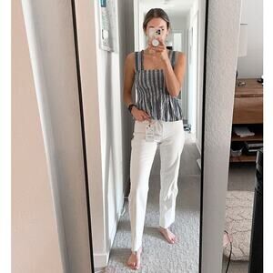 Zara Off White Denim Straight Leg Jeans